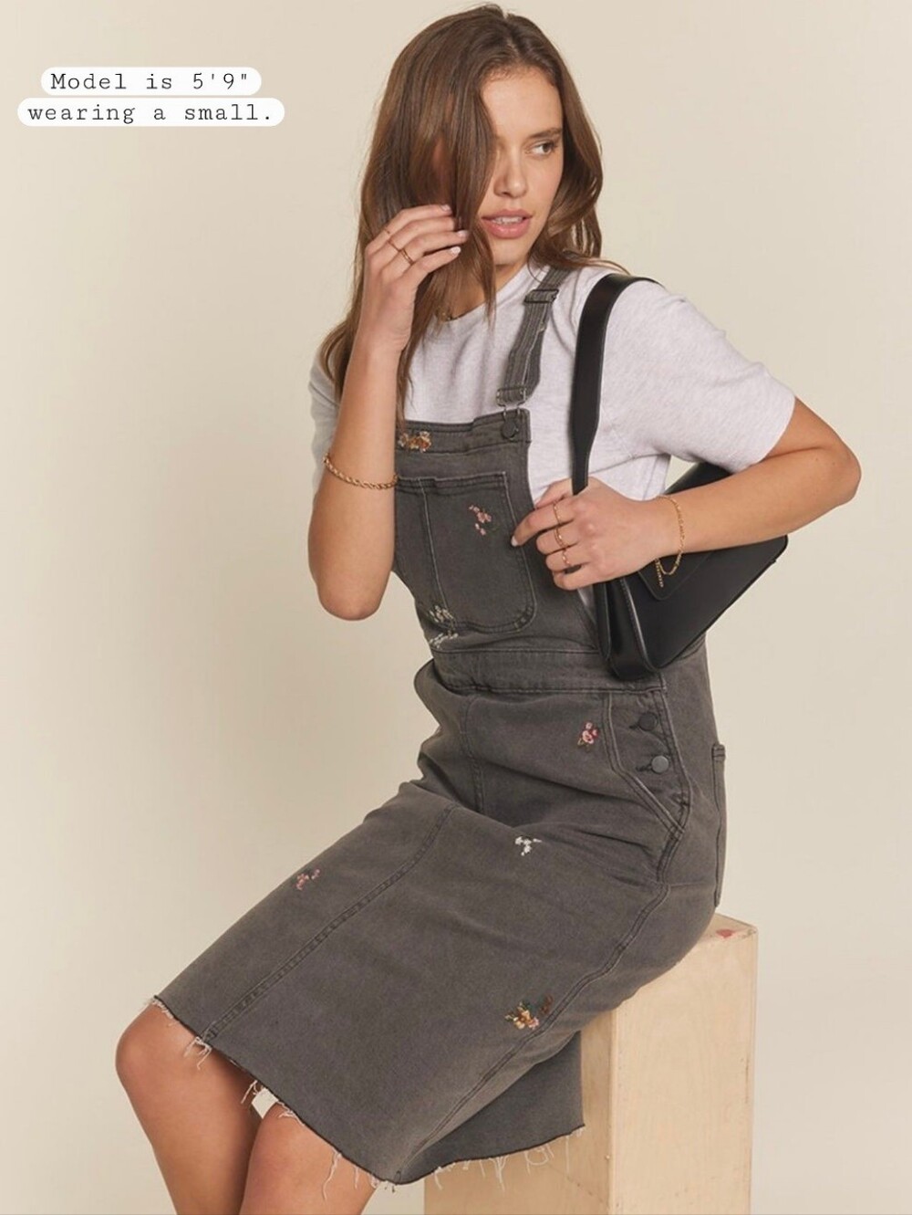 Charcoal Embroidered Denim Overall Skirt - Picture 3 of 14